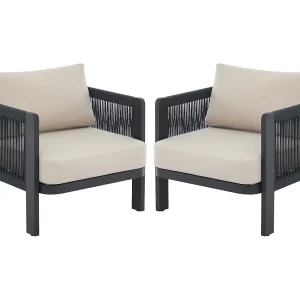 Set van 2 aluminium en koord tuinstoelen – Zwart met beige kussens – HELYSI van MYLIA