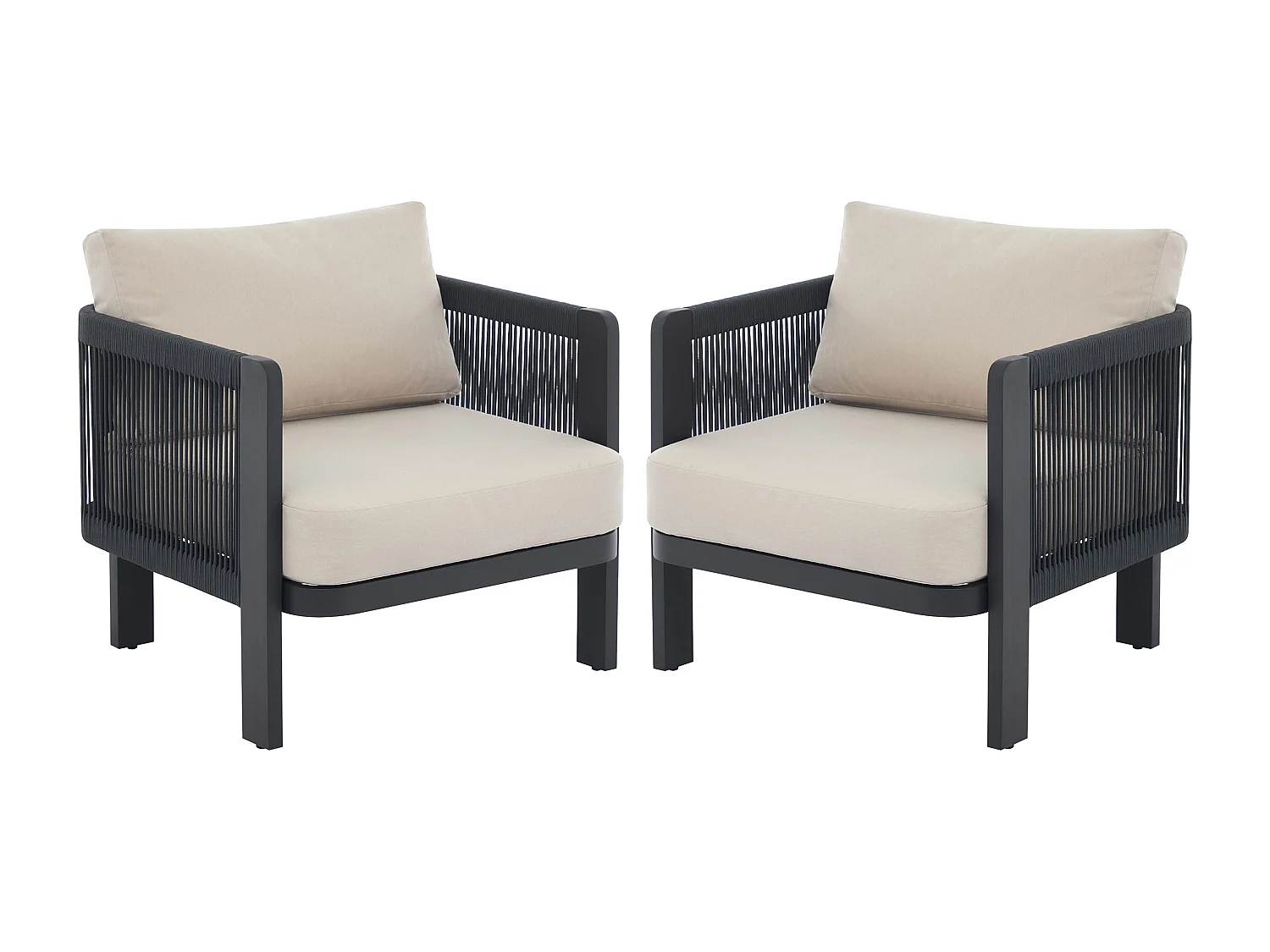 Set van 2 aluminium en koord tuinstoelen - Zwart met beige kussens - HELYSI van MYLIA