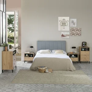 Grijze gestoffeerde hoofdeinde Creta 150×60 cm, met schuimvulling, verticaal geborduurd, 8 cm dik.
