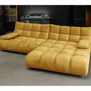 Hoekbank Gestoffeerde kruk Draaibare fauteuil Stel in – Geel Fluweel – VIVIEN Hoekbank Gestoffeerde kruk Draaibare fauteuil Stel in – Geel Fluweel – VIVIEN