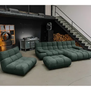 Hoekbank Gestoffeerde kruk Draaibare fauteuil Stel in – Smaragdgroen Koord – VIVIEN Hoekbank Gestoffeerde kruk Draaibare fauteuil Stel in – Smaragdgroen Koord – VIVIEN