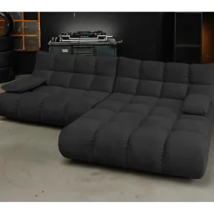 Hoekbank Gestoffeerde kruk Draaibare fauteuil Stel in – Zwart Fluweel – VIVIEN Hoekbank Gestoffeerde kruk Draaibare fauteuil Stel in – Zwart Fluweel – VIVIEN
