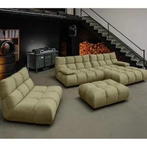 Hoekbank Gestoffeerde kruk Draaibare fauteuil Stel in – Groen Fluweel – VIVIEN Hoekbank Gestoffeerde kruk Draaibare fauteuil Stel in – Groen Fluweel – VIVIEN