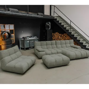 Hoekbank Gestoffeerde kruk Draaibare fauteuil Stel in – Groen Koord – VIVIEN Hoekbank Gestoffeerde kruk Draaibare fauteuil Stel in – Groen Koord – VIVIEN