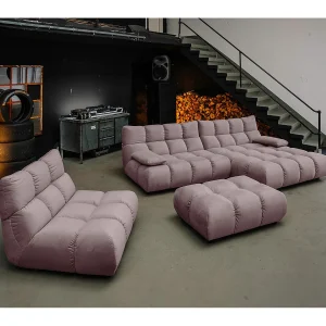 Hoekbank Gestoffeerde kruk Draaibare fauteuil Stel in – Grijs Fluweel – VIVIEN Hoekbank Gestoffeerde kruk Draaibare fauteuil Stel in – Grijs Fluweel – VIVIEN