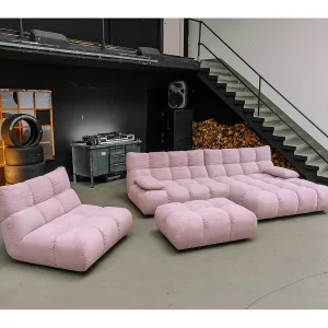 Hoekbank Gestoffeerde kruk Draaibare fauteuil Stel in – Roze Koord – VIVIEN Hoekbank Gestoffeerde kruk Draaibare fauteuil Stel in – Roze Koord – VIVIEN