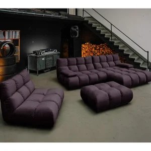 Hoekbank Gestoffeerde kruk Draaibare fauteuil Stel in – Violet Fluweel – VIVIEN Hoekbank Gestoffeerde kruk Draaibare fauteuil Stel in – Violet Fluweel – VIVIEN