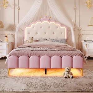 Kinderbed 140 x 200 cm, met lattenbodem, met sfeerverlichting, prinsessenvorm, rood Kinderbed 140 x 200 cm, met lattenbodem, met sfeerverlichting, prinsessenvorm, rood