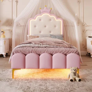 Kinderbed 90 x 200 cm, met sfeerverlichting, prinsessenvorm, roze Kinderbed 90 x 200 cm, met sfeerverlichting, prinsessenvorm, roze