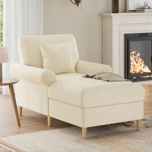 Gestoffeerde fauteuil/bank – 133 x 87 x 90 cm – poef voor woonkamer en slaapkamer – fluweel – beige Gestoffeerde fauteuil/bank – 133 x 87 x 90 cm – poef voor woonkamer en slaapkamer – fluweel – beige