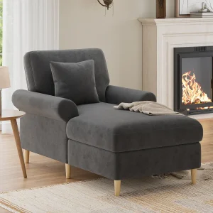 Gestoffeerde fauteuil/bank – 133 x 87 x 90 cm – poef voor woonkamer en slaapkamer – fluweel – grijs Gestoffeerde fauteuil/bank – 133 x 87 x 90 cm – poef voor woonkamer en slaapkamer – fluweel – grijs
