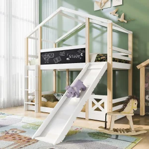 Hangbed 90 x 200 cm – met glijbaan en ladder – grenen – wit – matras niet inbegrepen Hangbed 90 x 200 cm – met glijbaan en ladder – grenen – wit – matras niet inbegrepen