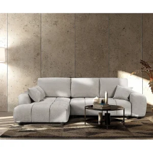Hoekbank links in chenillestof "Verneuil" – 3-zits – Beige
