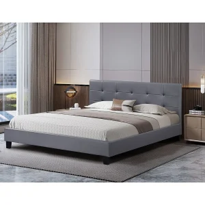 Grijze PVC "Julia" bed met gestoffeerd hoofdeinde – 140 x 190 cm