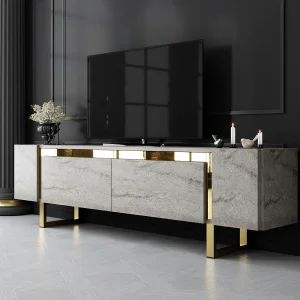 Premium "Yildiz" TV-meubel Travertijn Goud Hout 180x30x50cm Premium "Yildiz" TV-meubel Travertijn Goud Hout 180x30x50cm