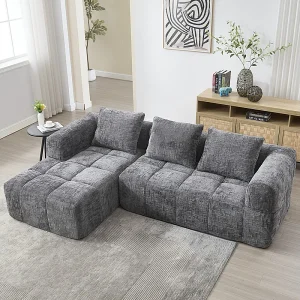 Hoekbank bedbank in Chenille stof – 3-zits – met 3 kussens – Grijs – 250x158x60cm Hoekbank bedbank in Chenille stof – 3-zits – met 3 kussens – Grijs – 250x158x60cm
