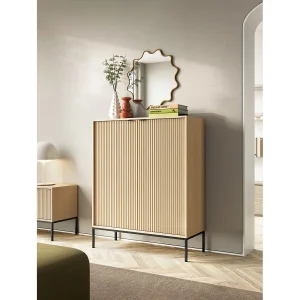 Highkast met 2 deuren – Eiken Vicenza-look met zwart frame – 104 cm – VELLORE Highkast met 2 deuren – Eiken Vicenza-look met zwart frame – 104 cm – VELLORE