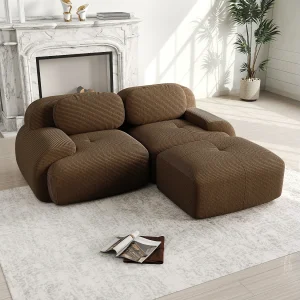 Hoekbank – met gebogen armleuningen – vulling van zeer elastisch schuim – corduroy – bruin Hoekbank – met gebogen armleuningen – vulling van zeer elastisch schuim – corduroy – bruin