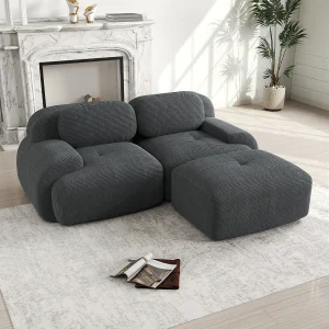Hoekbank – met gebogen armleuningen – vulling van zeer elastisch schuim – corduroy – grijs Hoekbank – met gebogen armleuningen – vulling van zeer elastisch schuim – corduroy – grijs