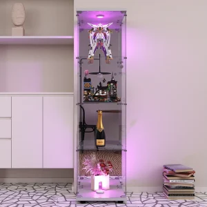 Glazen vitrinekast met slot en ledverlichting – 4 planken – 1 deur – 36,5 x 42,5 x 164 cm – wit Glazen vitrinekast met slot en ledverlichting – 4 planken – 1 deur – 36,5 x 42,5 x 164 cm – wit