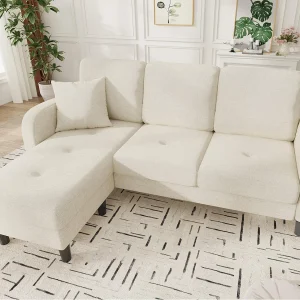 Hoekbank met chaise longue – 3-zits – katoen en linnen stof – Lichtbeige Hoekbank met chaise longue – 3-zits – katoen en linnen stof – Lichtbeige