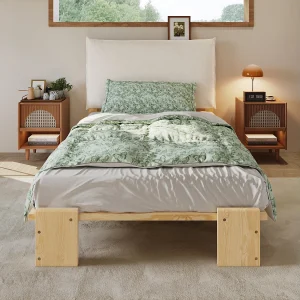 Gestoffeerd kinderbed – 90 x 200 cm – met hoofdbord en lattenbodem – grenen en multiplex – naturel Gestoffeerd kinderbed – 90 x 200 cm – met hoofdbord en lattenbodem – grenen en multiplex – naturel