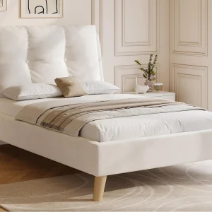 Gestoffeerd kinderbed 90x200cm – Verstelbare kussens – Poten van massief hout – Fluweel – Beige (Matras niet inbegrepen) Gestoffeerd kinderbed 90x200cm – Verstelbare kussens – Poten van massief hout – Fluweel – Beige (Matras niet inbegrepen)