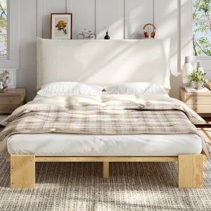 Gestoffeerd tweepersoonsbed – 140 x 200 cm – met hoofdbord + lattenbodem – grenen + multiplex – naturel Gestoffeerd tweepersoonsbed – 140 x 200 cm – met hoofdbord + lattenbodem – grenen + multiplex – naturel