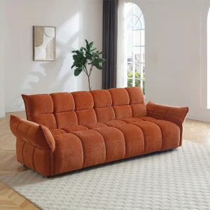 3-zits slaapbank clic-clac in terracotta chenille stof HAKEMO 3-zits slaapbank clic-clac in terracotta chenille stof HAKEMO