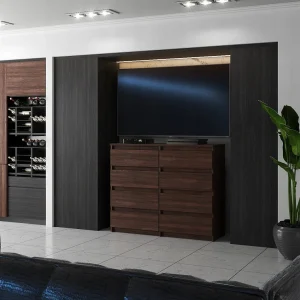 Grote moderne commode van 120 cm in wengé eiken met 8 lades – Groot opbergmeubel voor de woonkamer Grote moderne commode van 120 cm in wengé eiken met 8 lades – Groot opbergmeubel voor de woonkamer