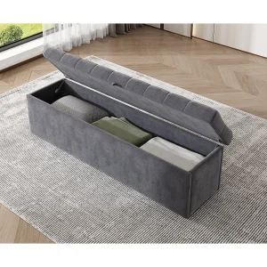 Grijze fluwelen kruk met opbergruimte, 138 x 41 x 42 cm Grijze fluwelen kruk met opbergruimte, 138 x 41 x 42 cm
