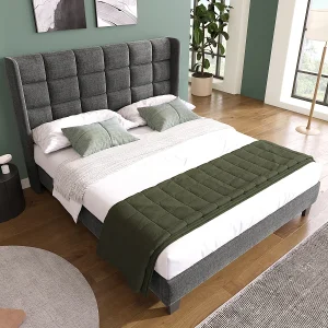 Grijs linnen gestoffeerd tweepersoonsbedframe (140x200cm) – middelharde lattenbodem (zonder matras)