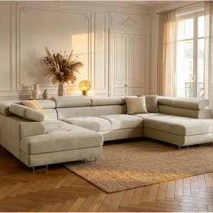 Hoekbank Falio U2, Noel-stof, beige (06)