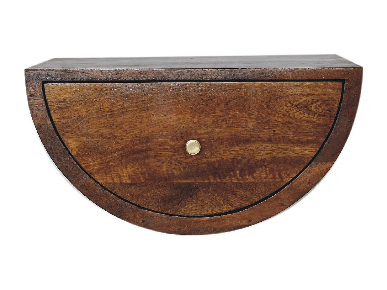 Zwevend nachtkastje Crescent van kastanjehout Artisan Furniture, 1 lade, glanzend bruin