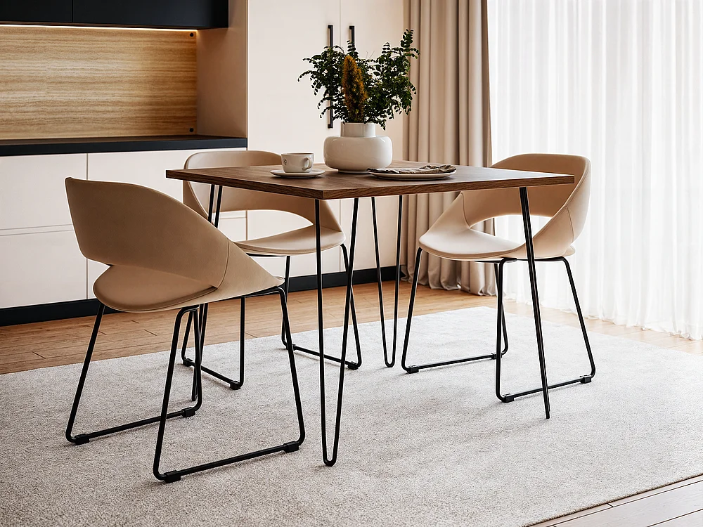 HAIRPIN tafel 90 x 90 cm voor keuken, woonkamer, eetkamer Chocolade eiken