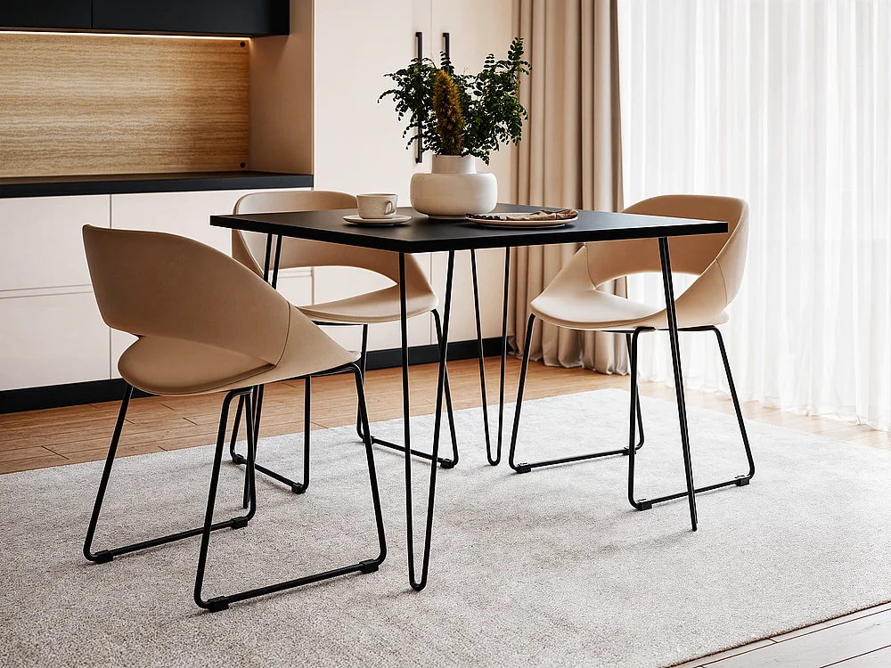 HAIRPIN tafel 90 x 90 cm voor keuken, woonkamer, eetkamer Zwart