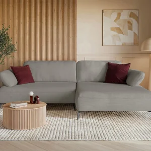 Hoekbank met slaapfunctie – opbergruimte – hydrofobe chenille – rechts – grijsbeige – AVOLLA Hoekbank met slaapfunctie – opbergruimte – hydrofobe chenille – rechts – grijsbeige – AVOLLA