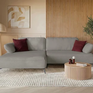 Hoekbank met slaapfunctie – opbergruimte – hydrofobe chenille – links – grijsbeige – AVOLLA Hoekbank met slaapfunctie – opbergruimte – hydrofobe chenille – links – grijsbeige – AVOLLA