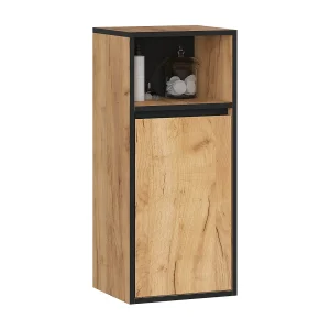 Hangende Badkamerkast VAMI W90 met 1 Deur en 3 Planken / Craft Eik – Zwart / AKORD Furniture Factory / 35x30x80 cm