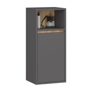 Hangende Badkamerkast VAMI W90 met 1 Deur en 3 Planken / Grafietgrijs – Artisan Eik / AKORD Furniture Factory / 35x30x80 cm