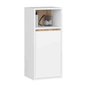 Hangende Badkamerkast VAMI W90 met 1 Deur en 3 Planken / Wit – Sonoma Eik / AKORD Furniture Factory / 35x30x80 cm