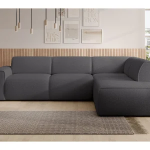 Hoekbank met rugleuning aan de ottomane – rechts – donkergrijs – bouclé – BOUVI Hoekbank met rugleuning aan de ottomane – rechts – donkergrijs – bouclé – BOUVI