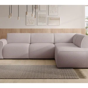 Hoekbank met rugleuning aan de ottomane – rechts – beige – bouclé – BOUVI Hoekbank met rugleuning aan de ottomane – rechts – beige – bouclé – BOUVI