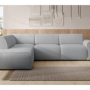 Hoekbank met rugleuning aan de ottomane – links – lichtgrijs – bouclé – BOUVI Hoekbank met rugleuning aan de ottomane – links – lichtgrijs – bouclé – BOUVI