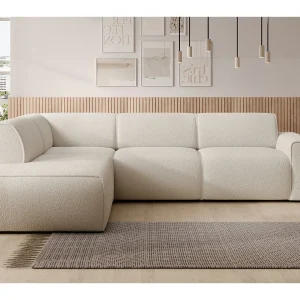Hoekbank met rugleuning aan de ottomane – links – crème – bouclé – BOUVI Hoekbank met rugleuning aan de ottomane – links – crème – bouclé – BOUVI