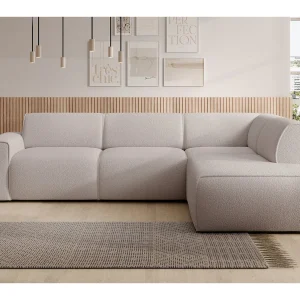 Hoekbank met rugleuning aan de ottomane – rechts – lichtbeige – bouclé – BOUVI Hoekbank met rugleuning aan de ottomane – rechts – lichtbeige – bouclé – BOUVI