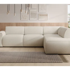 Hoekbank met rugleuning aan de ottomane – rechts – crème – bouclé – BOUVI Hoekbank met rugleuning aan de ottomane – rechts – crème – bouclé – BOUVI