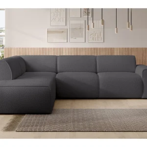 Hoekbank met rugleuning aan de ottomane – links – donkergrijs – bouclé – BOUVI Hoekbank met rugleuning aan de ottomane – links – donkergrijs – bouclé – BOUVI