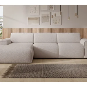 Hoekbank – ottomane links – lichtbeige – bouclé – BOUVI Hoekbank – ottomane links – lichtbeige – bouclé – BOUVI