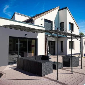Pergola terrasoverkapping metaal aanbouw luifel zonwering – 3 x 4 m – Grijs Pergola terrasoverkapping metaal aanbouw luifel zonwering – 3 x 4 m – Grijs